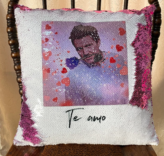 Pedro Pascal Te Amo Sequin Pillow &^ Ornament Valentine's Day Special